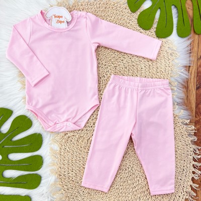 Conj. Body Manga Longa e Calça em Malha Térmica com Proteção UV50+- Rosa